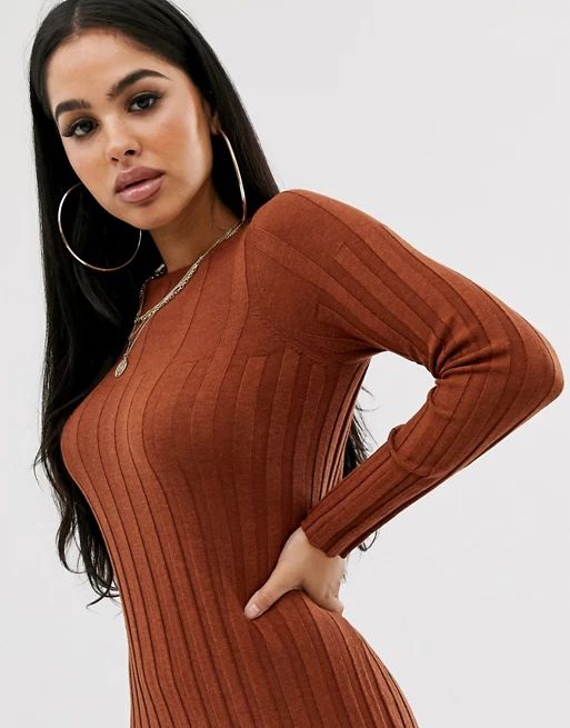 ASOS DESIGN Petite fine knit ribbed midi dress in recycled blend | ASOS US