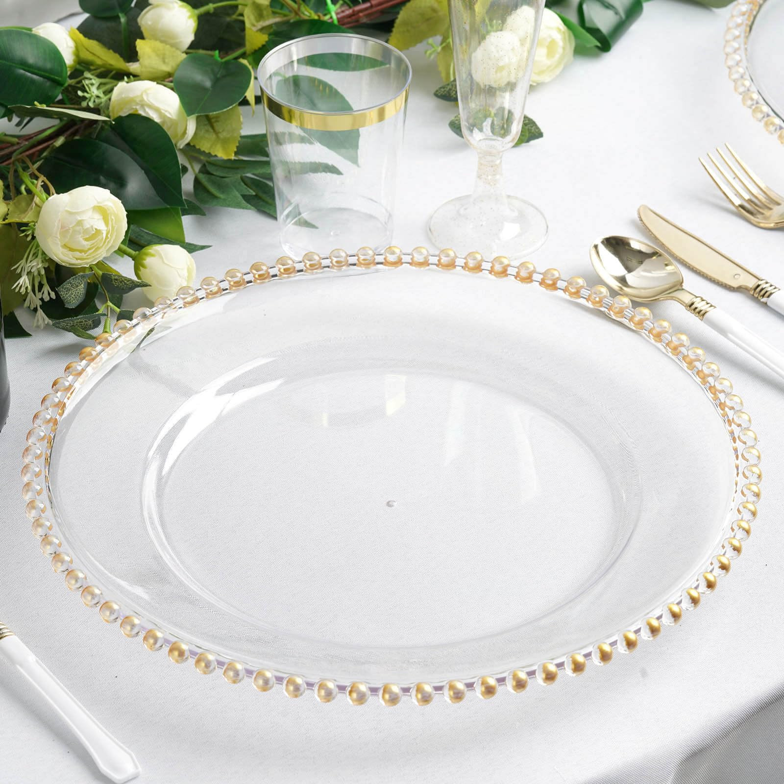 Efavormart 12-Pack Acrylic Charger Plates 13" Round Clear with Gold Beaded Rim - Decorative Dinne... | Amazon (US)