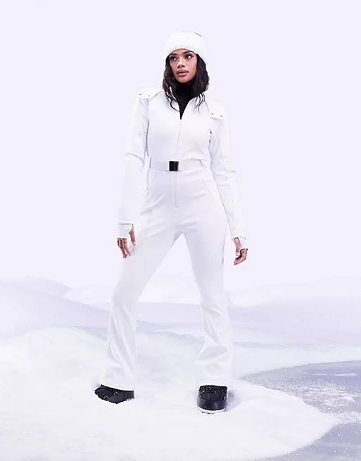 ASOS 4505 ski belted ski suit with slim kick leg and faux fur hood | ASOS (Global)