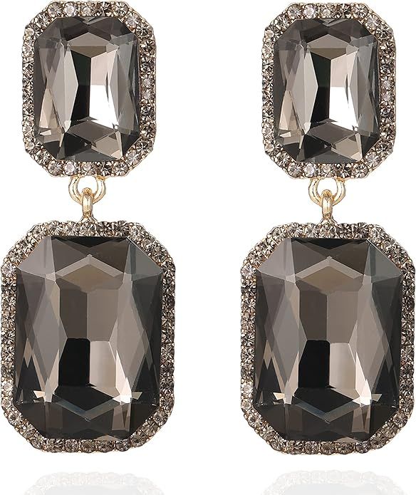 Vintage Rhinestone Statement Earrings Fancy Big Crystal Rectangle Drop Dangle Earrings Evening Pr... | Amazon (US)