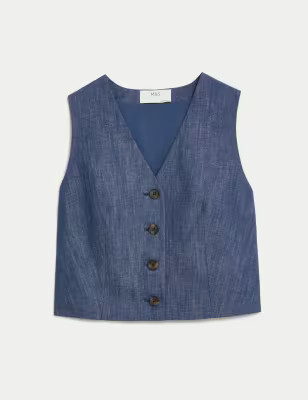 Cotton Rich Single Breasted Waistcoat | M&S Collection | M&S | Marks & Spencer IE