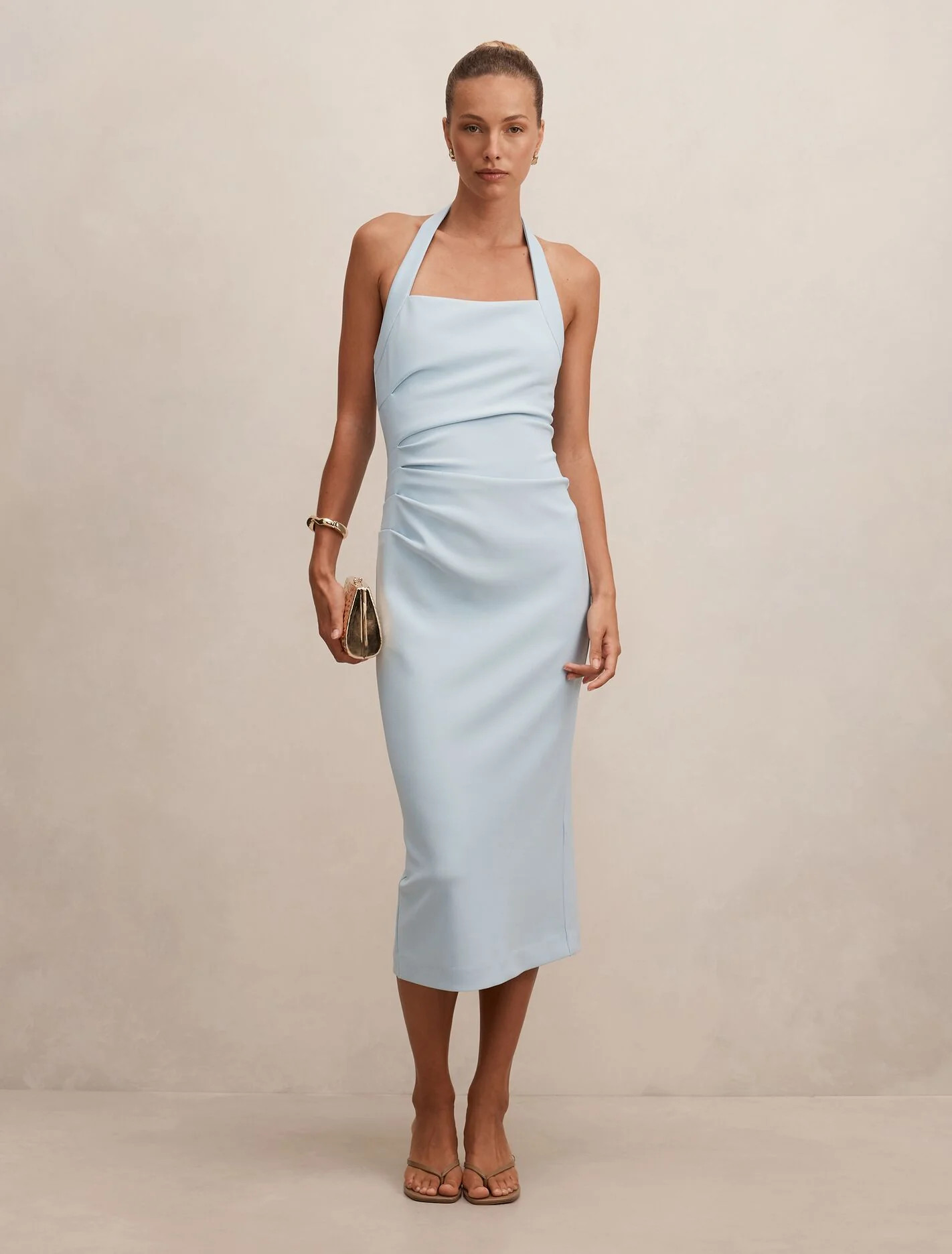 Blue Midi Dress - Georgie Halter Ruched - Size 0 to 12 - Womens Bodycon Dress | Ever New US