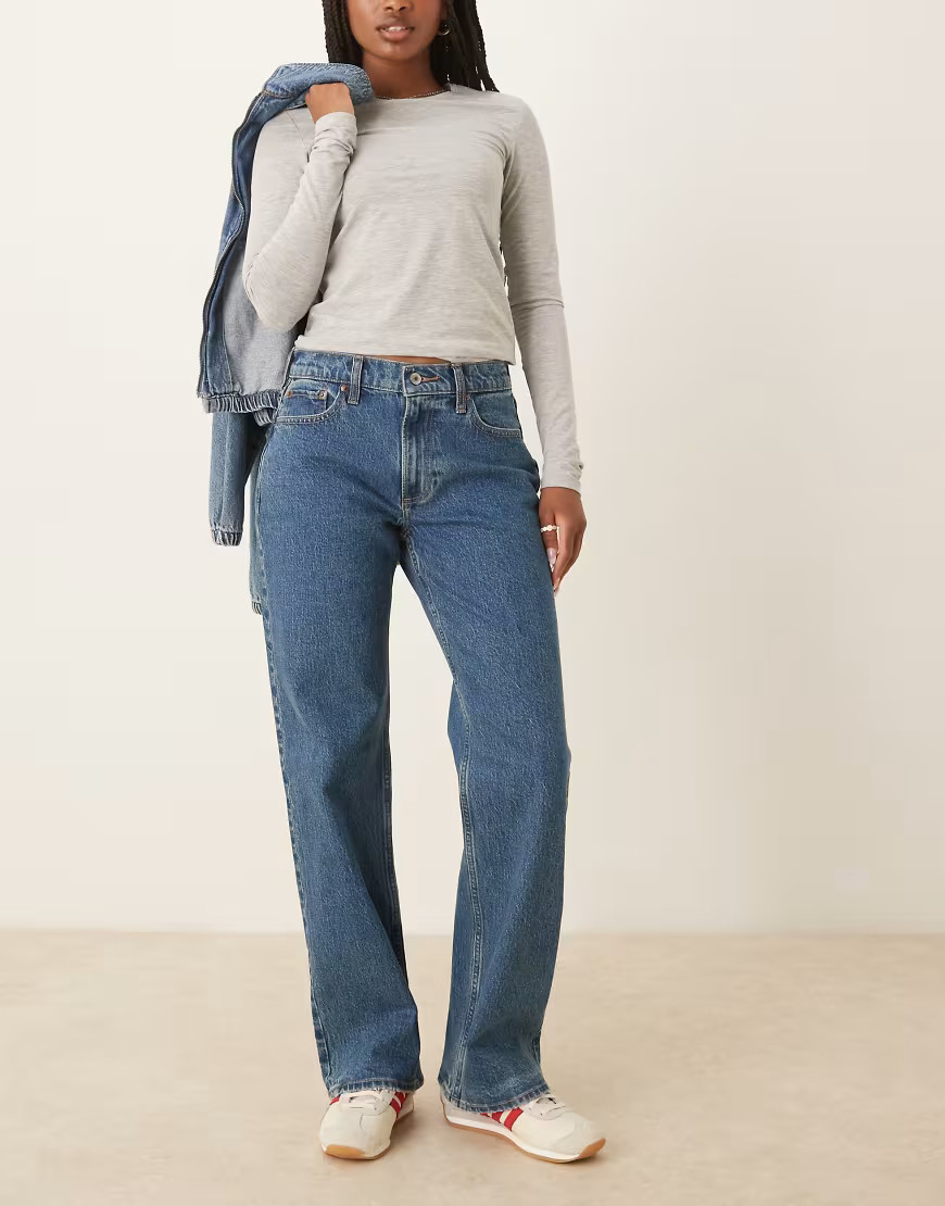 Abercrombie & Fitch low rise baggy jeans in dark wash-Blue | ASOS (Global)