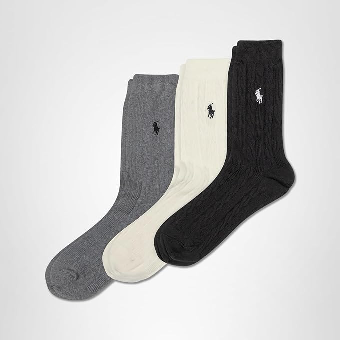 POLO RALPH LAUREN Women's Classic Cotton Cable Crew Socks (3-Pair) | Amazon (US)