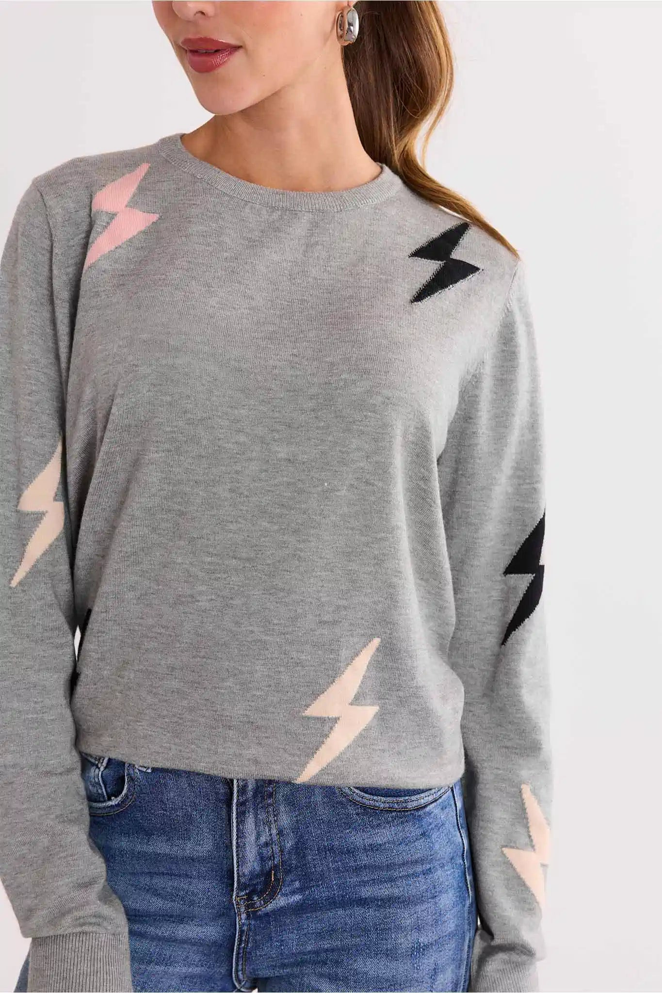Lightning Bolt Gray Knit Sweater | Avara