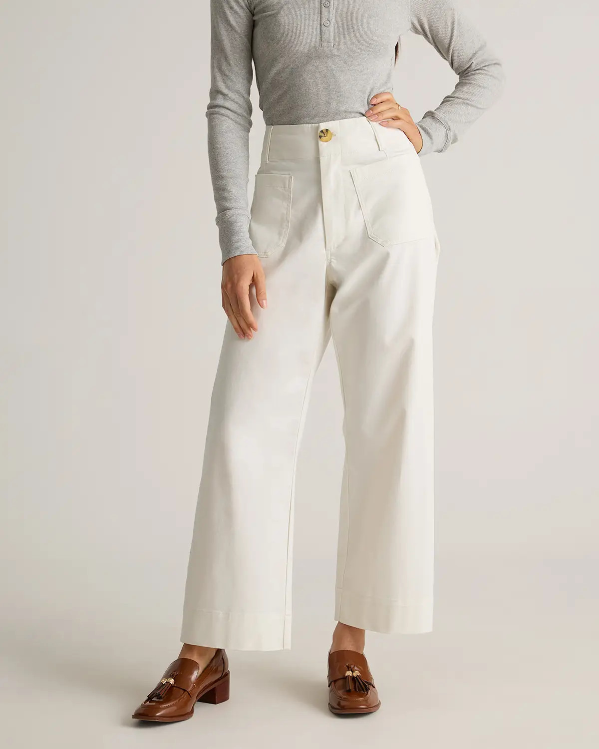 Organic Stretch Cotton Chino Cropped Wide Leg Pants | Quince