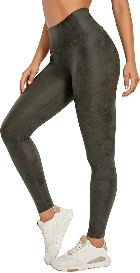 Amazon.com: CRZ YOGA Matte Faux Leather Leggings for Women 25'' - High Waisted Stretch Ankle Leat... | Amazon (US)
