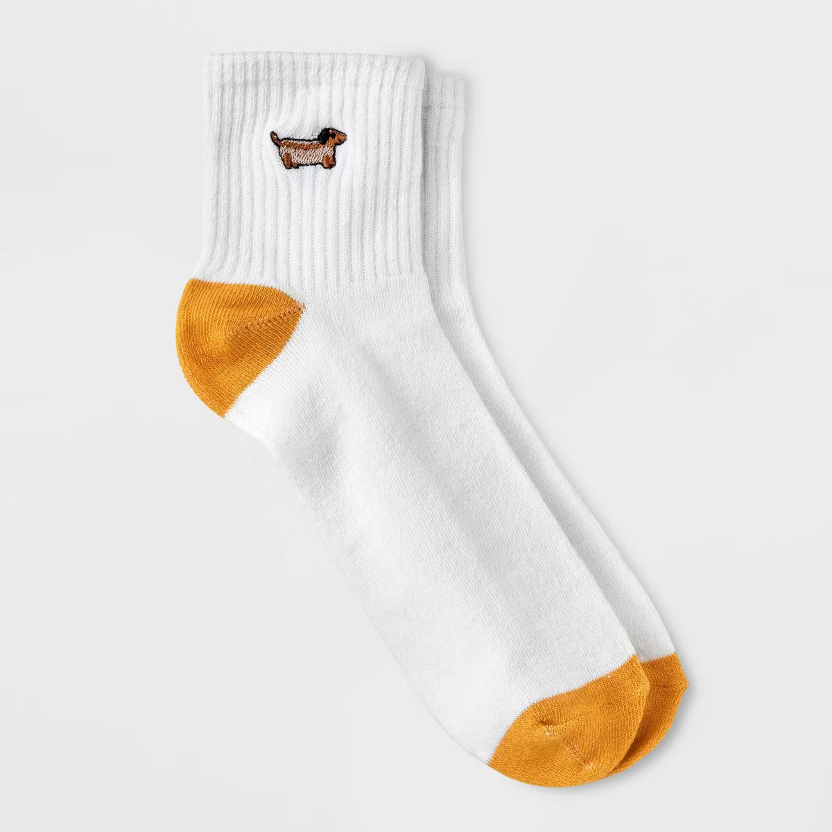Women's Embroidered Hot Dog Ribbed Ankle Socks - Ivory 4-10: Recycled Polyester, Banded Cuff, Ani... | Target
