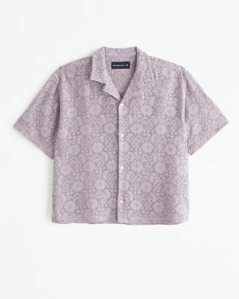 Camp Collar Cropped Lace Shirt | Abercrombie & Fitch (US)