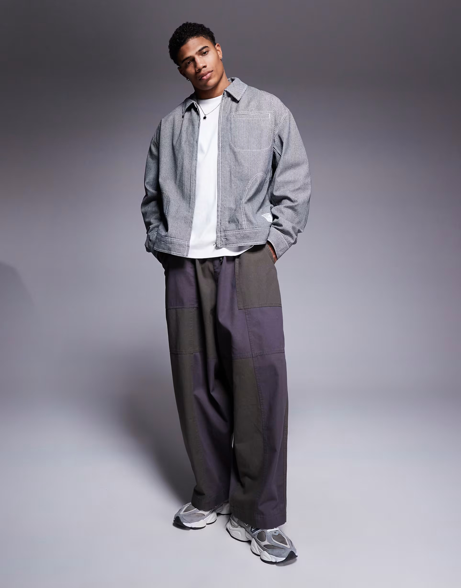 ASOS DESIGN oversized black and white stripe harrington jacket | ASOS (Global)