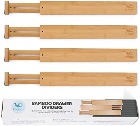 Bamboo Drawer Dividers Expandable - Adjustable Drawer Organizers - Ideal For Kitchen Drawer Dividers | Amazon (US)