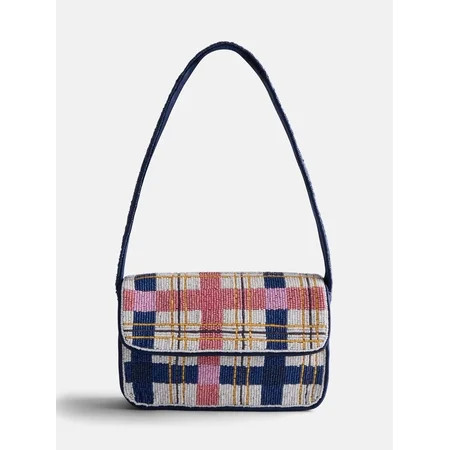 Free Assembly Women's Beaded Plaid Shoulder Bag, Multi | Walmart (US)