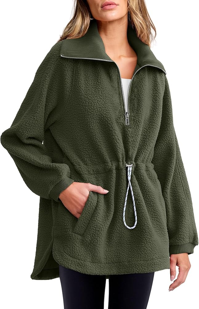 ANRABESS Women Sherpa Fleece Sweatshirt Half Zip Pullover Casual Warm Fuzzy Sweater Coat 2024 Fal... | Amazon (US)