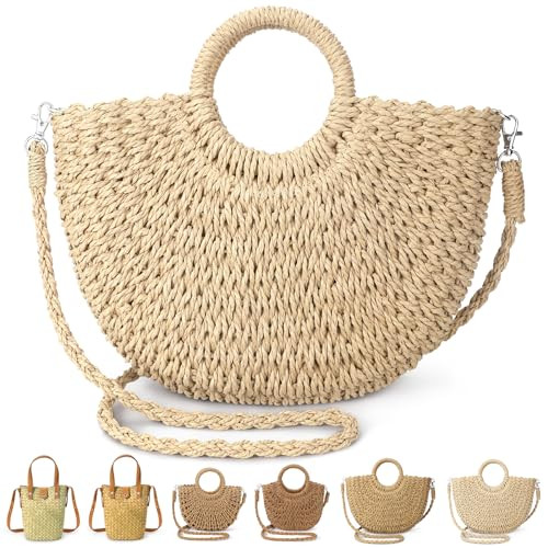 EIMMBD Straw Bags for Women Straw Clutch Purses Beach Crossbody Tote Bags Handbag (Beige-Medium) | Amazon (US)