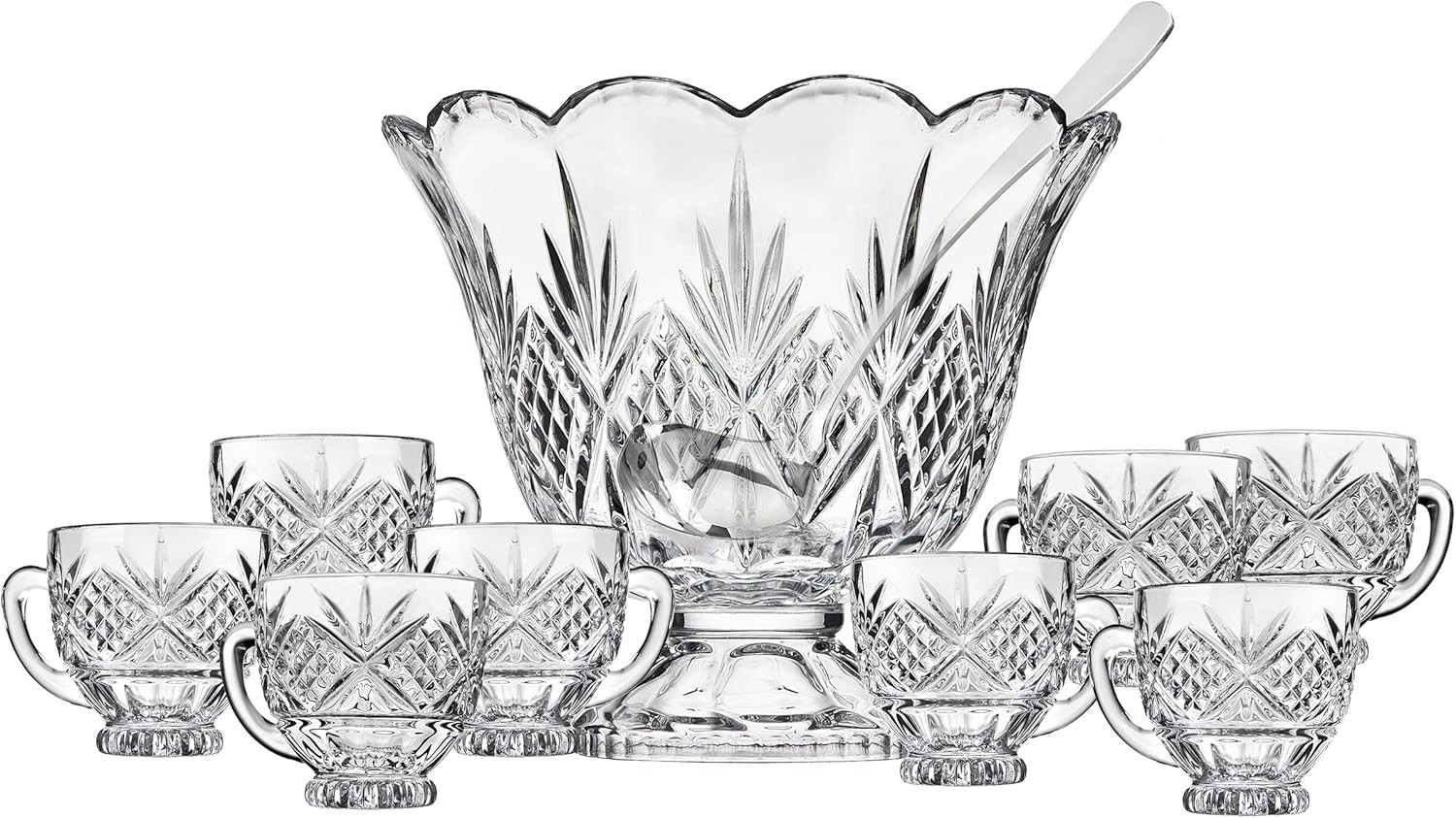 Godinger Dublin Crystal Punch Bowl Set with 8 Cups and Ladle - 10 Piece Set | Amazon (US)