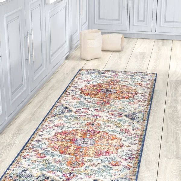 Runner Hillsby Oriental Ivory Cream/Teal/Yellow Area Rug | Wayfair North America