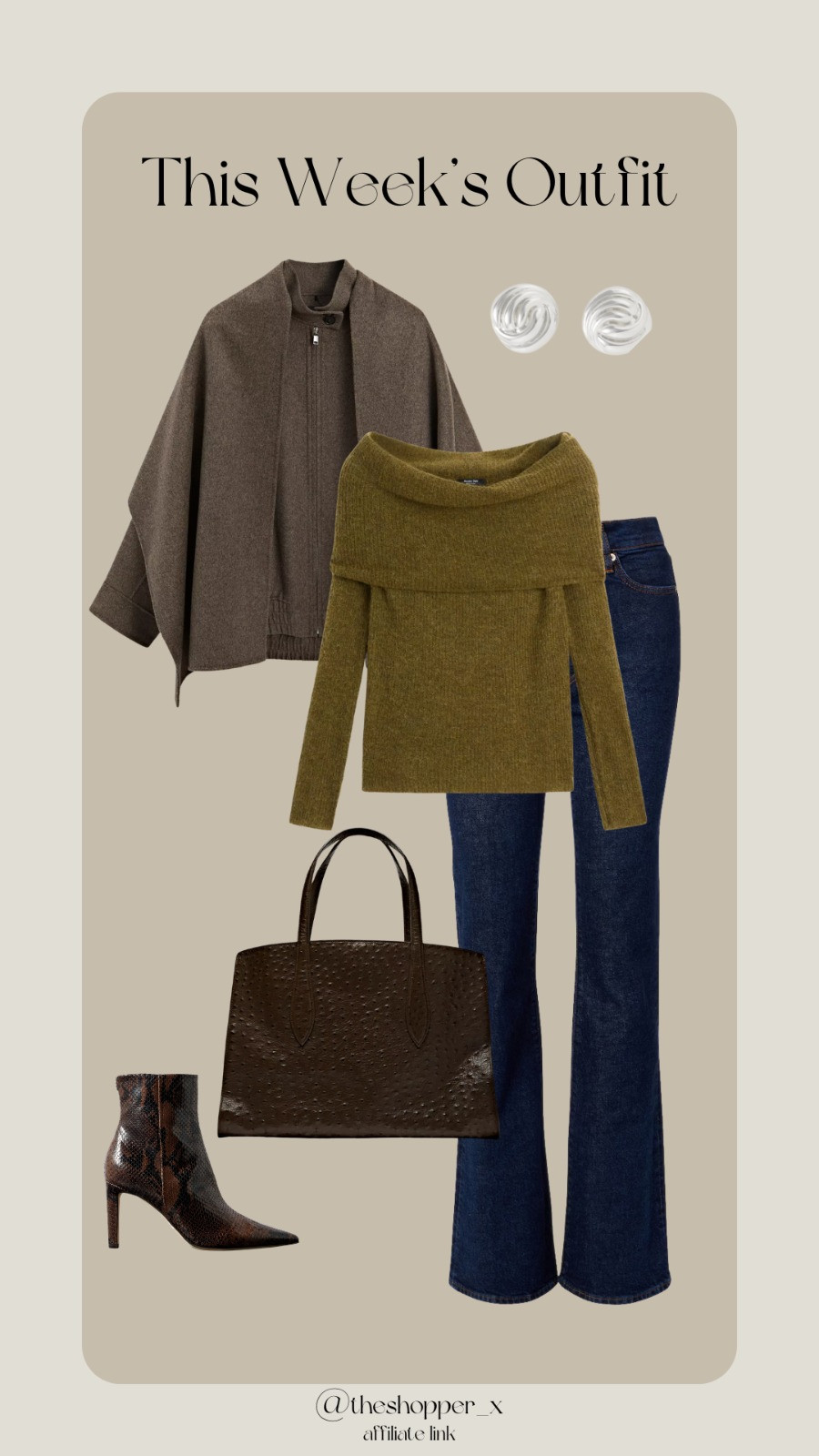 Outfit of the Day: Off-the-Shoulder Knit Top, High-Rise Denim, Textured Leather Skirt, Snake-Print Boots, Gold-Toned Accessories, Classic Shoulder Bag — Elevated Neutrals, Chic Layers, Effortless Elegance — Saint Laurent, Jimmy Choo, Frame, Massimo Dutti, Julietta, Aeyde 

 #LTKuk #LTKautumn #LTKstyletip