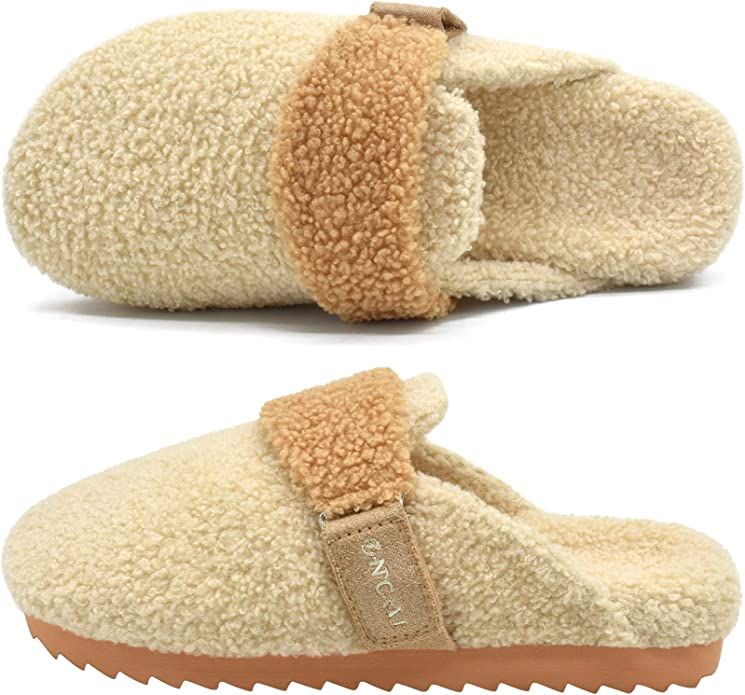 ONCAI Womens Fluffy Slippers,Cute Sherpa Faux Fur Scuff Garden Slip on House Slippers with Polar ... | Amazon (US)