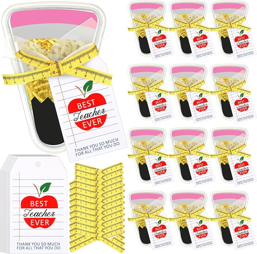 Tinlade 12 Set DIY Pencil Container Appreciation Teacher Gifts with Apple Cards Ruler Ribbon Back... | Amazon (US)