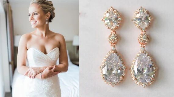 ANDREA Bridal Earrings Crystal Wedding Earrings Swarovski - Etsy | Etsy (US)