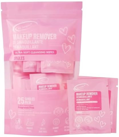Air Jungles Pink Makeup Remover Wipes Single Individully Wrapped 25 Ct, Mini Travel Size for Clea... | Amazon (US)