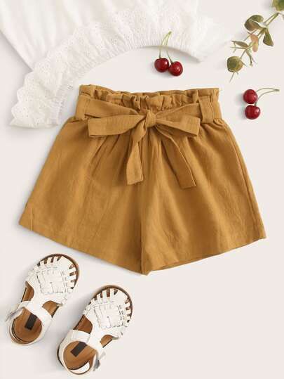 Toddler Girls Self Tie Paperbag Waist Shorts | SHEIN