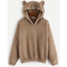 Teddy Hoodie Sweatshirt in Caramel | Chicwish