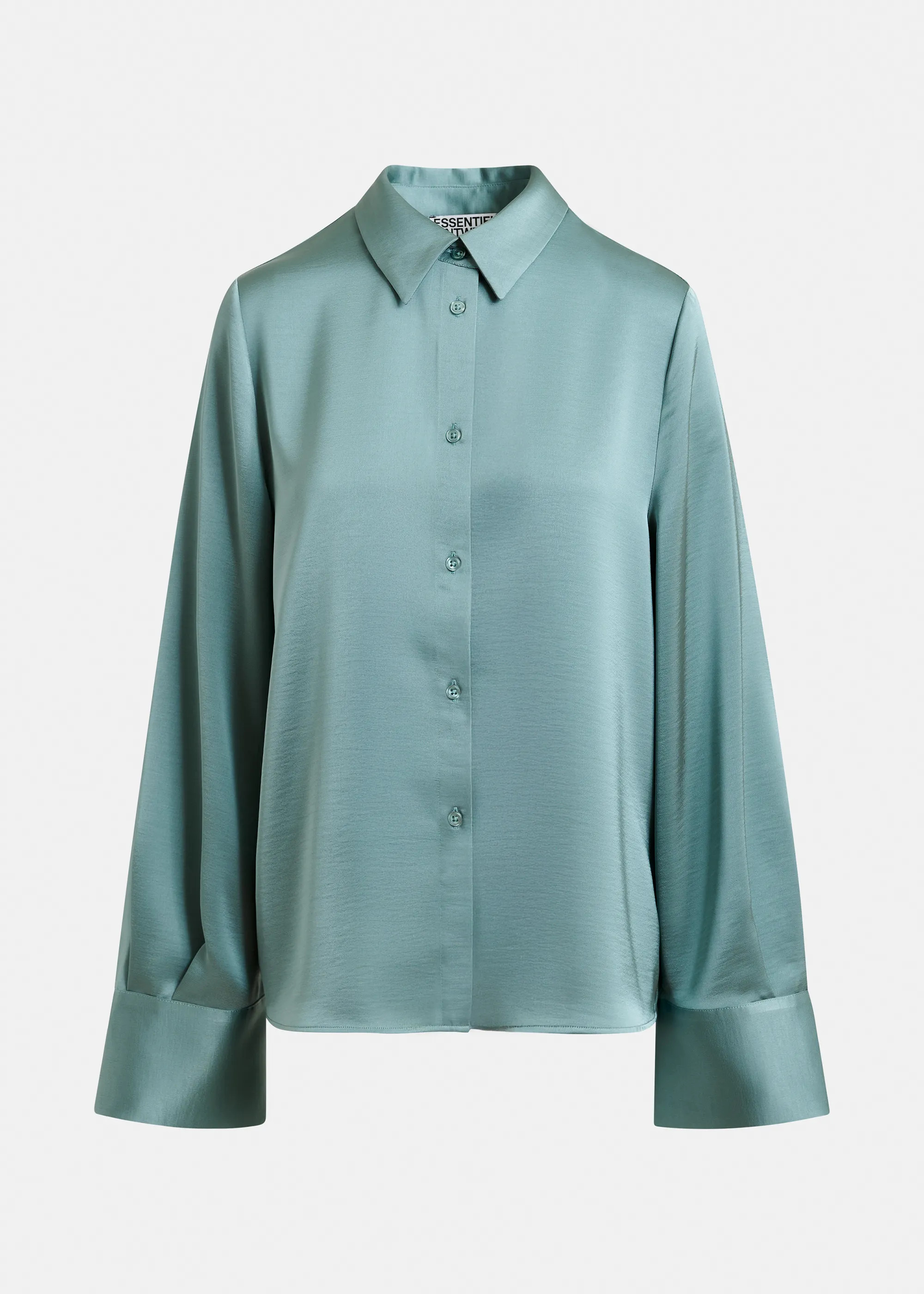 Light blue oversized satin shirt with button placket | Essentiel Antwerp United States | Essentiel Antwerp