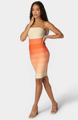 Women's Strapless Colorblock Bandage Midi | Macy's