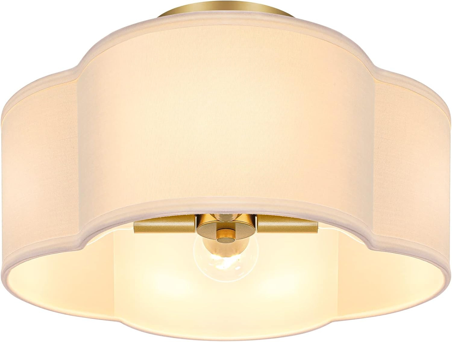 4-Light Semi Flush Mount Ceiling Light Fixture, Gold Modern Close to Ceiling Lamp with White Fabr... | Amazon (US)