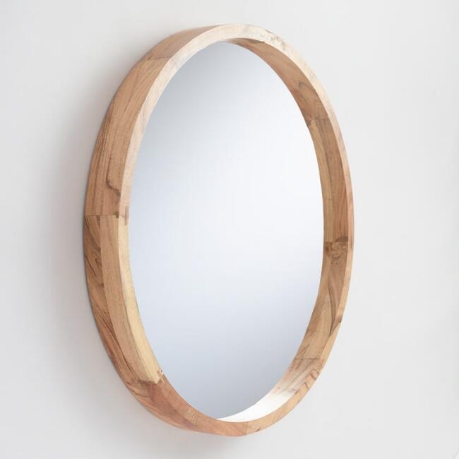 Large Round Natural Wood Wall Mirror | World Market