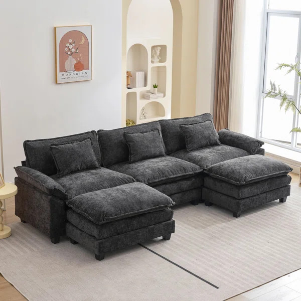 Praylow 120” Comfy Cloud Couch U Shaped Sectional Sofa with Two Ottomans | Wayfair North America