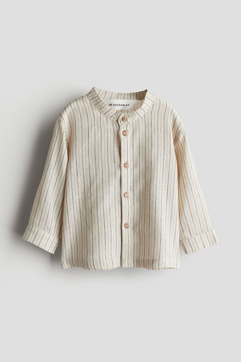 Linen-blend grandad shirt - Light beige/Striped - ENFANT | H&M FR | H&M (FR & IT & ES)