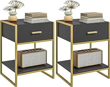 HOMCOM Nightstand Set of 2, Modern Bedside Table with Drawer and Shelf, Bedside Cabinets for Bedr... | Amazon (CA)