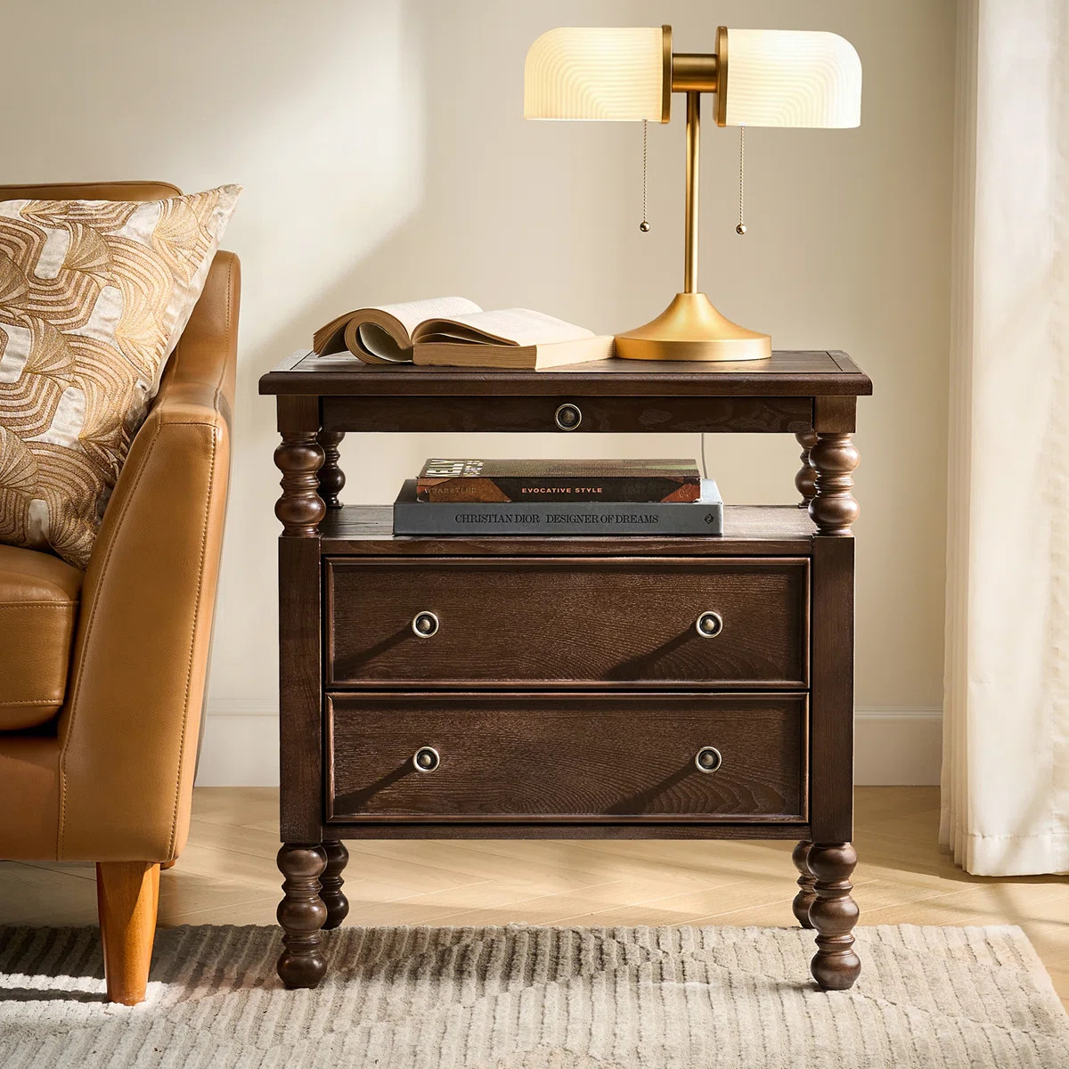 Aristidh Traditional 26"W 2-Drawer End Table with Charging Station and Pull-Out Shelf and Easy As... | Wayfair North America