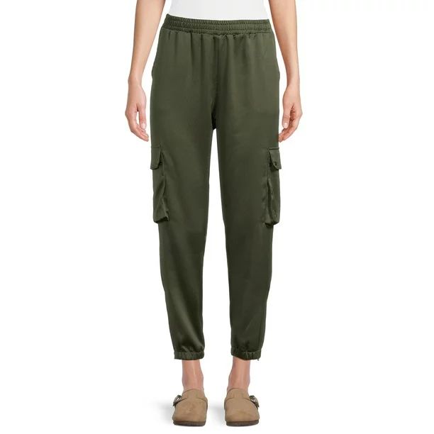 Time and Tru Women's Mid Rise Satin Cargo Jogger Pant with Pockets, 27" Inseam | Walmart (US)