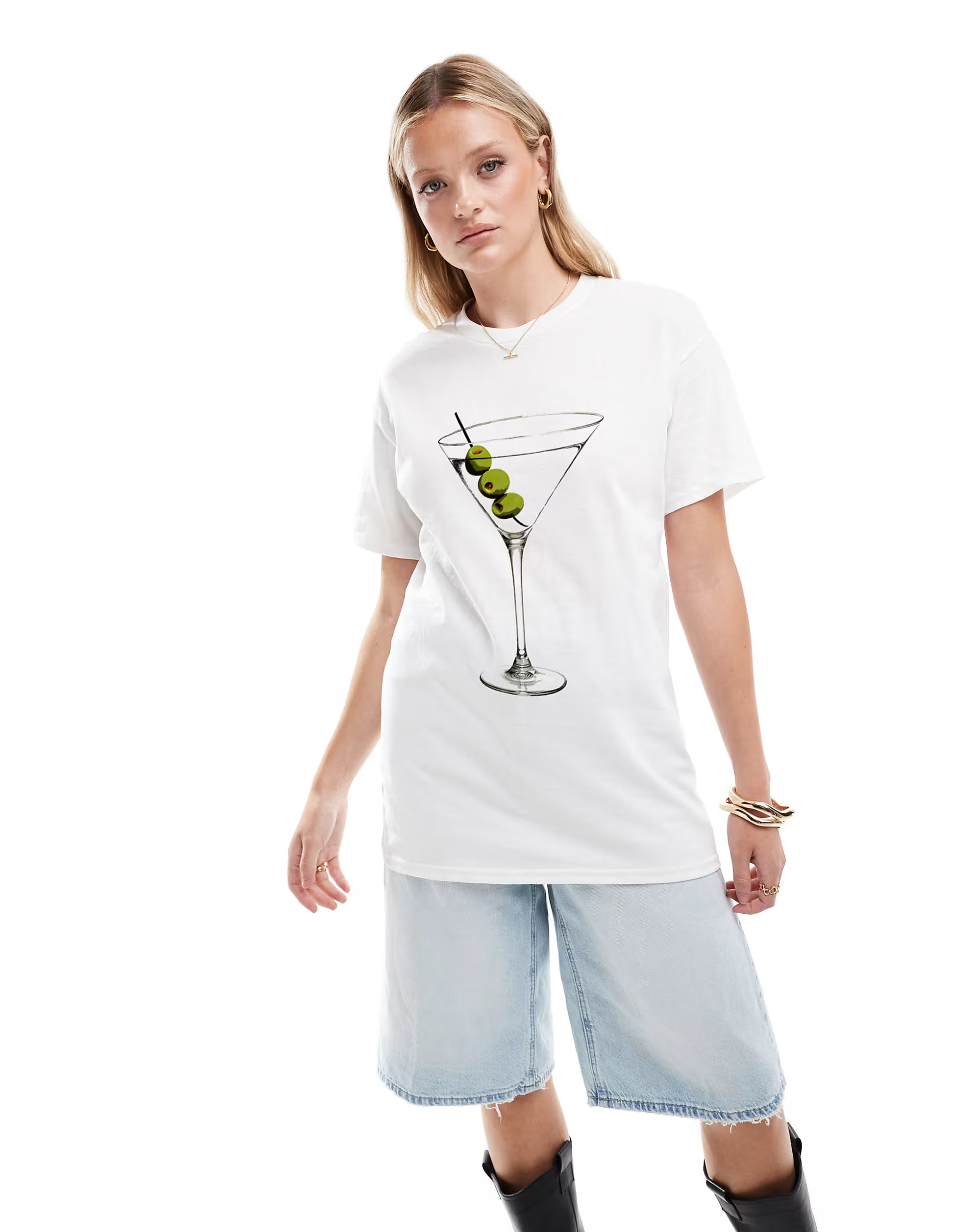 ASOS DESIGN oversized t-shirt with martini drink graphic in white | ASOS (Global)