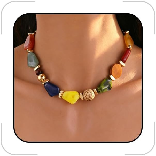 Chunky Beaded Necklaces for Women Large Beaded Colorful Necklace Trendy Statement Necklaces Boho ... | Amazon (US)