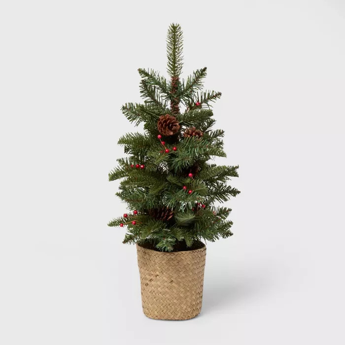 24" Artificial Pine Cone Tree Arrangement with Berry Red/Natural - Threshold™ | Target