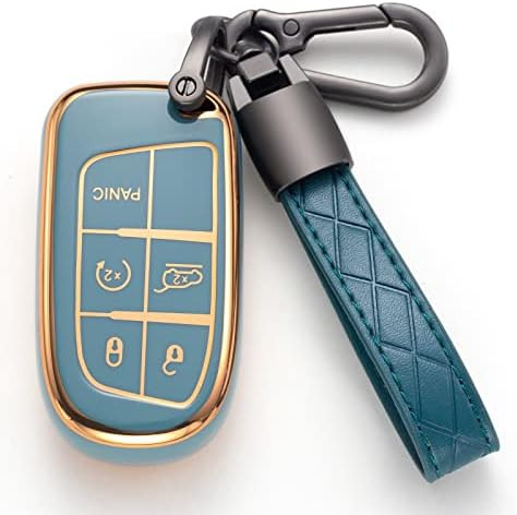 Saimui for Jeep Key Fob Cover with Leather Keychain Soft TPU Protection Key Case Compatible with ... | Amazon (US)