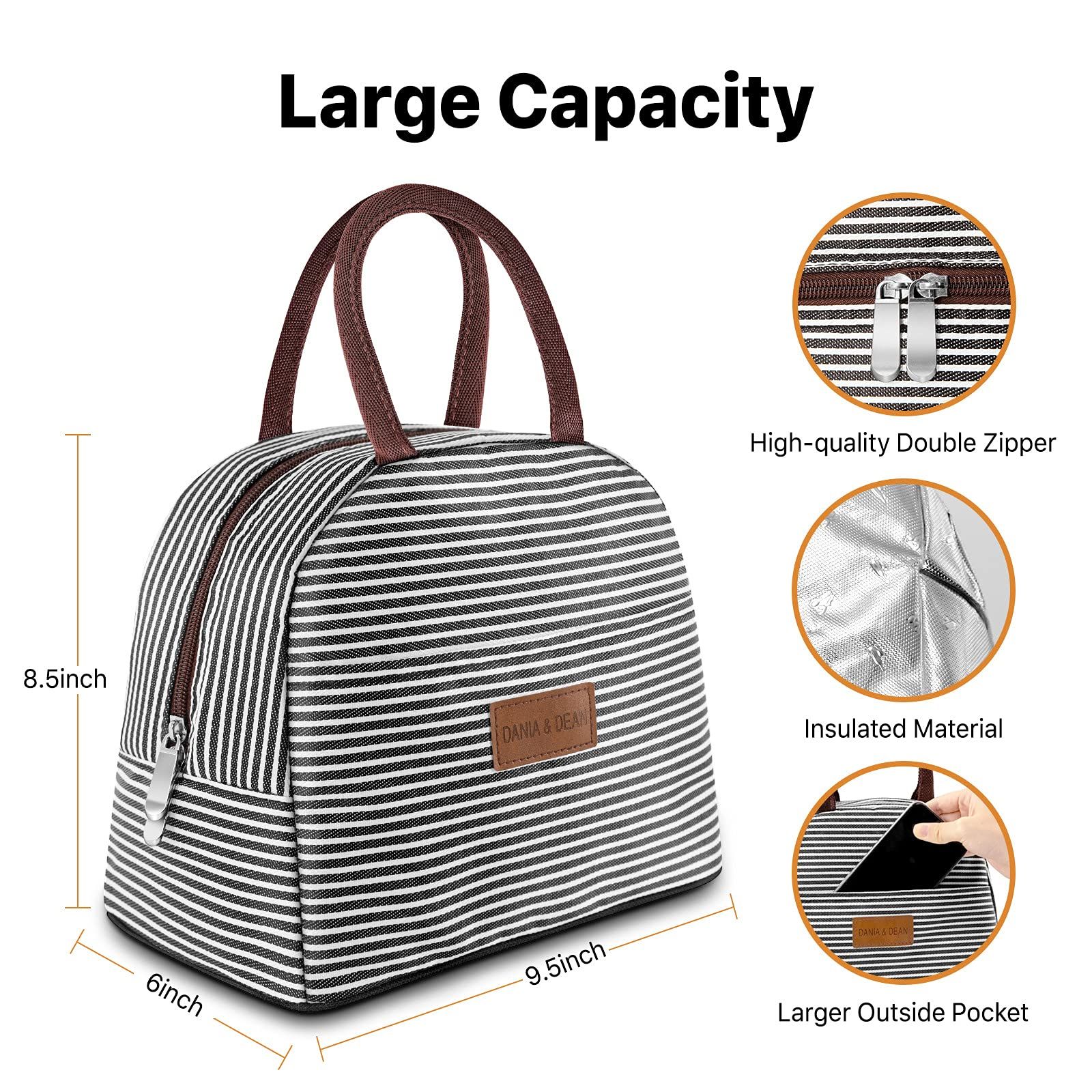 DANIA & DEAN Durable Fashionable Lunch Bag for Women Men Kids Insulated Cooler Lunch Tote Box for Ad | Amazon (US)