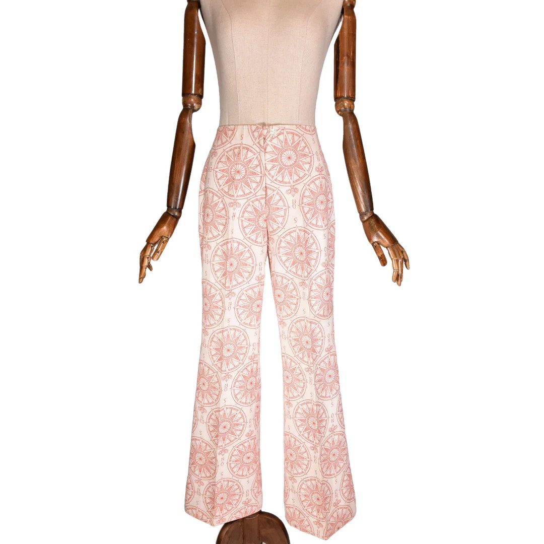 Vintage 1970s Flared Pants: Pink Star Print Bell Bottoms, Size XXS | Etsy (US)