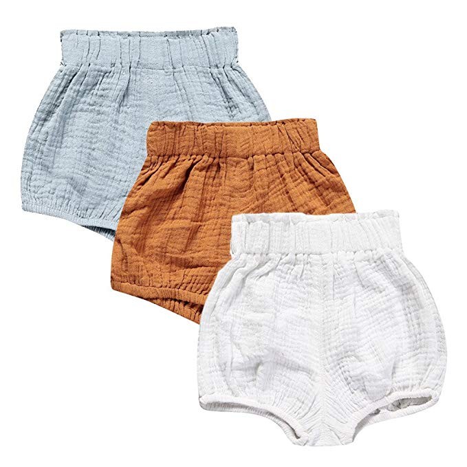Mary ye Baby Girls Boys 3 Pack Cotton Linen Blend Cute Bloomer Shorts | Amazon (US)