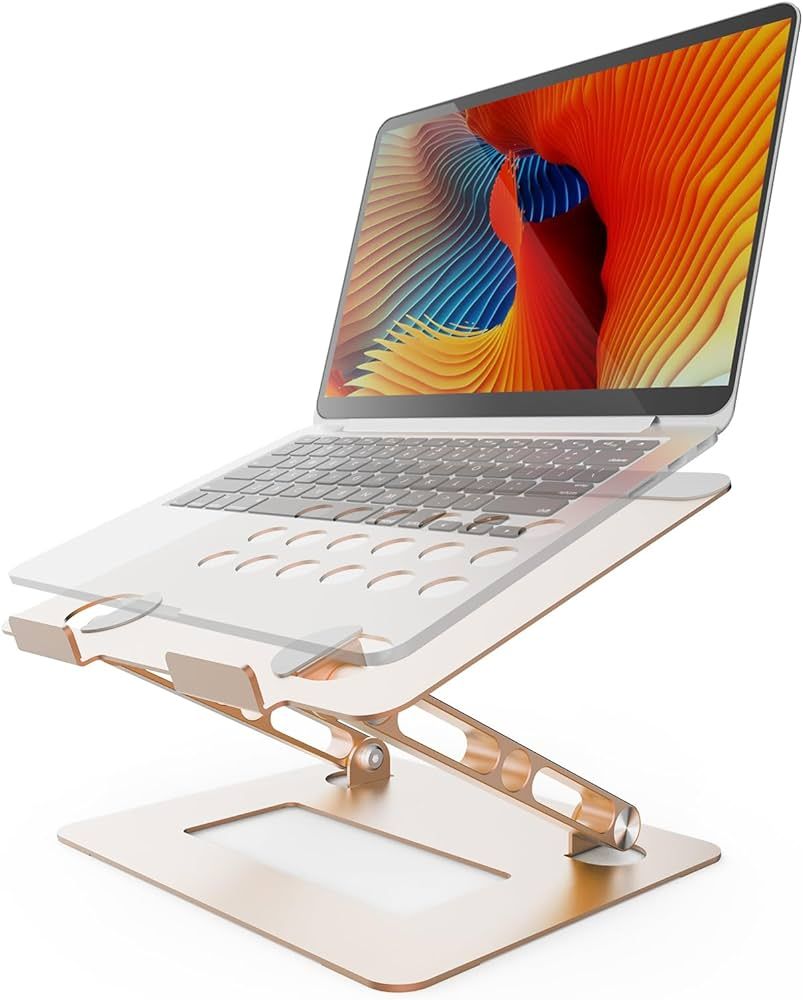LETTON Rose Gold Adjustable Laptop Stand for Desk, Portable Laptop Riser, Aluminum Foldable Computer Stand, Ergonomic Computer Laptop Holder Desktop Tray for Tablet Notebook | Amazon (US)