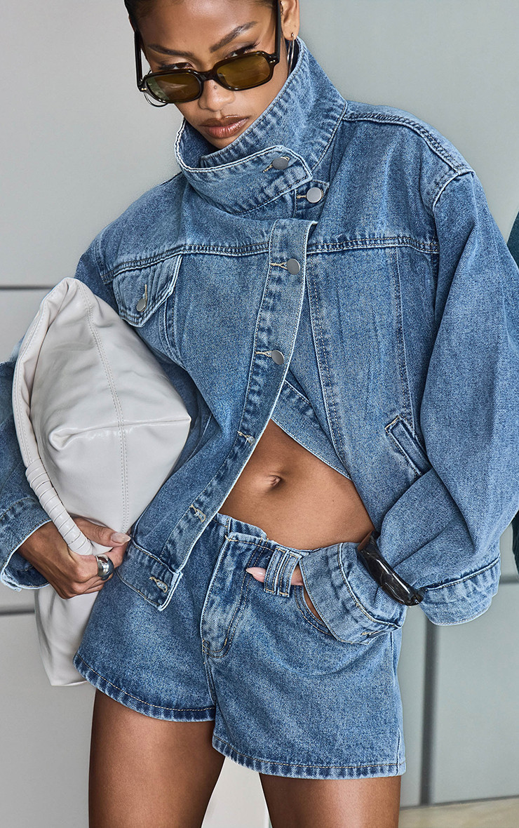 Mid Waist Pocket Detail Micro Shorts In Blue Denim | EGO (UK)