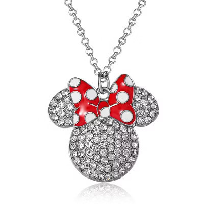 Disney Minnie Mouse Fashion Red Polka Dot Bow Crystals Pave Necklace | Target