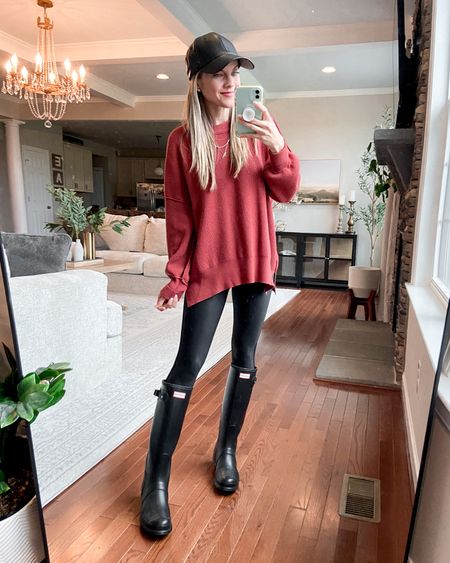 Fall rainy day outfit!
Amazon sweater (Free People inspired)
Black faux leather ball cap
Faux leather spanx leggings
Hunter rain boots

#LTKSeasonal #LTKfindsunder100 #LTKstyletip