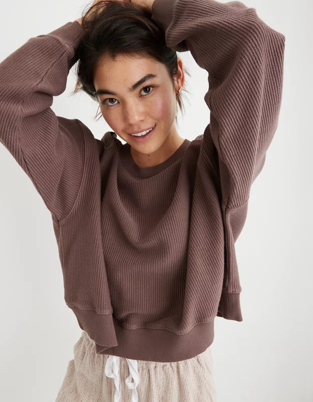 Aerie New Love Corded Cropped Crew Sweatshirt | American Eagle Outfitters (US & CA)