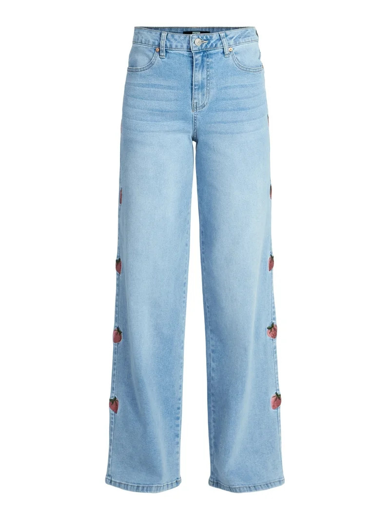 Madden NYC Women’s Ultra 90's Jeans with Strawberry Embroidery, 32'' Inseam, Sizes 00-18 | Walmart (US)