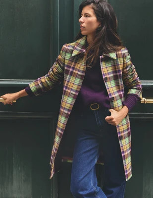 Aylesford Wool Coat-Yellow, Maroon Multi Check | Boden (US)